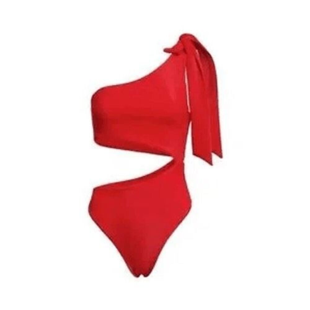 Skin by SAME Cut Out One Piece Swimsuit in Ribbed Red Sz L
